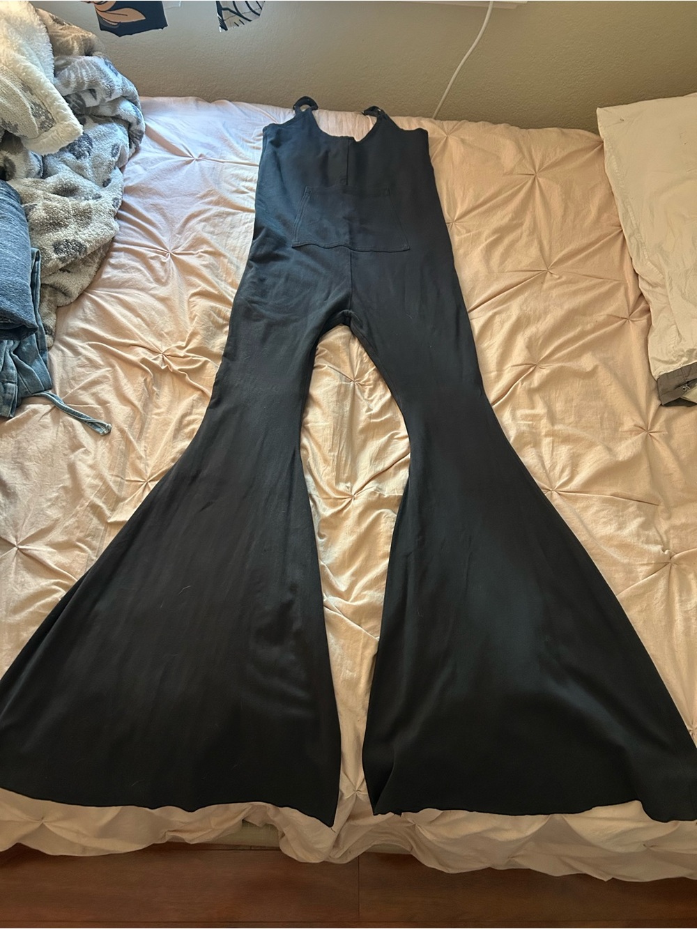 Etsy Kangaroo Pocket Stretchy Organic Cotton Flare Bell Bottom Jumpsuit - Picture 2 of 10